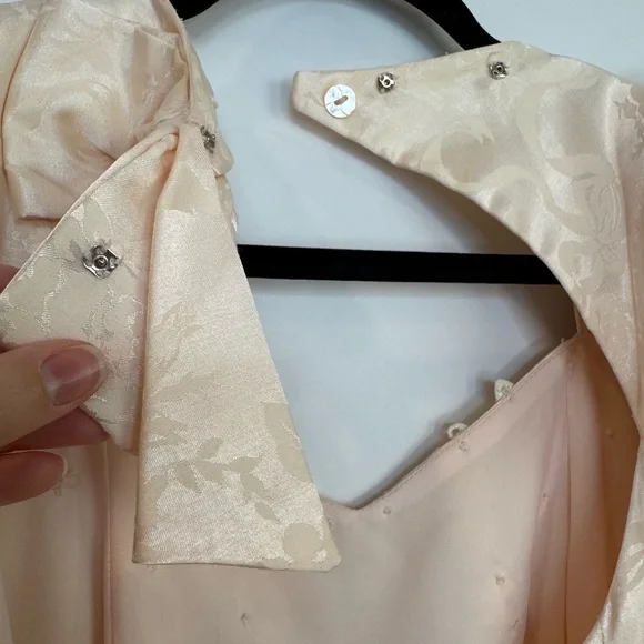 Romantic champagne vintage dress puffy sleeves lace cottagecore tulle - Picture 12 of 16